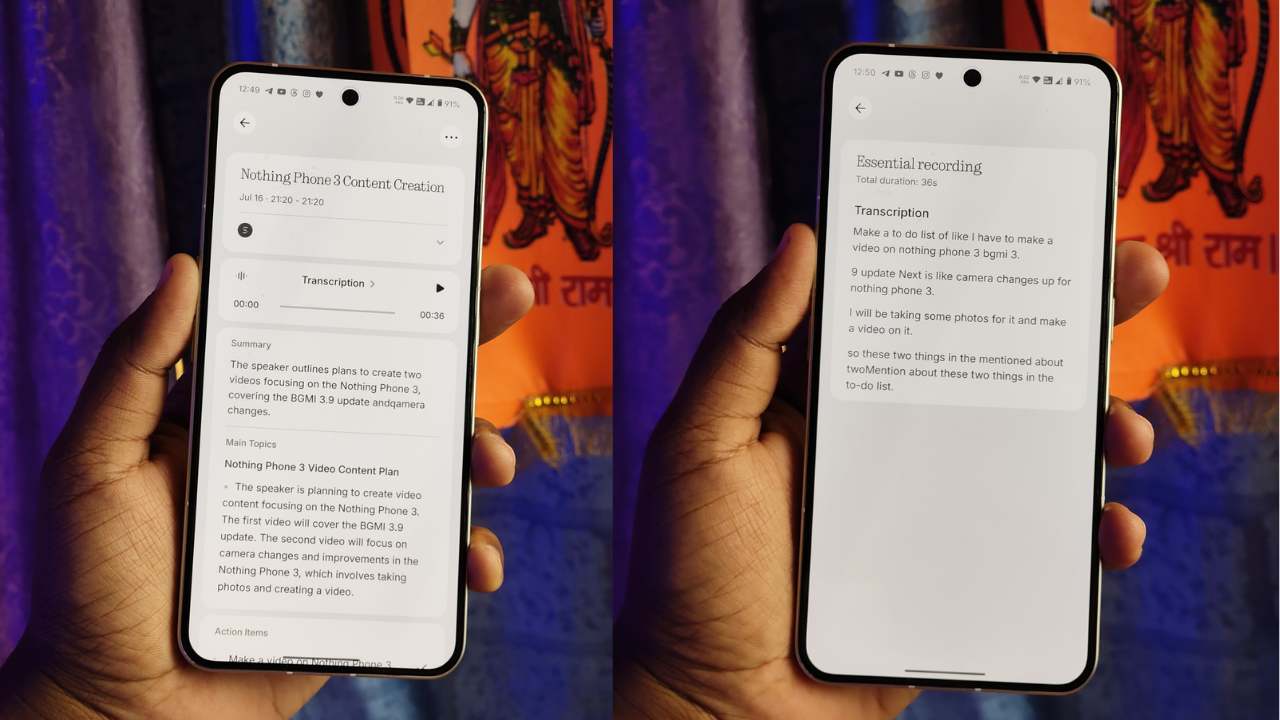 Nothing Essential Space Transcription feature