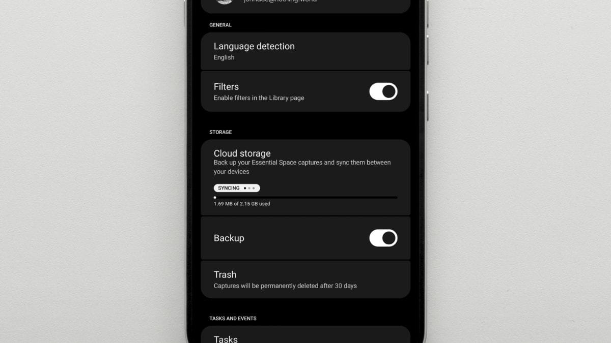 Nothing Essential Space Cloud Storage sync