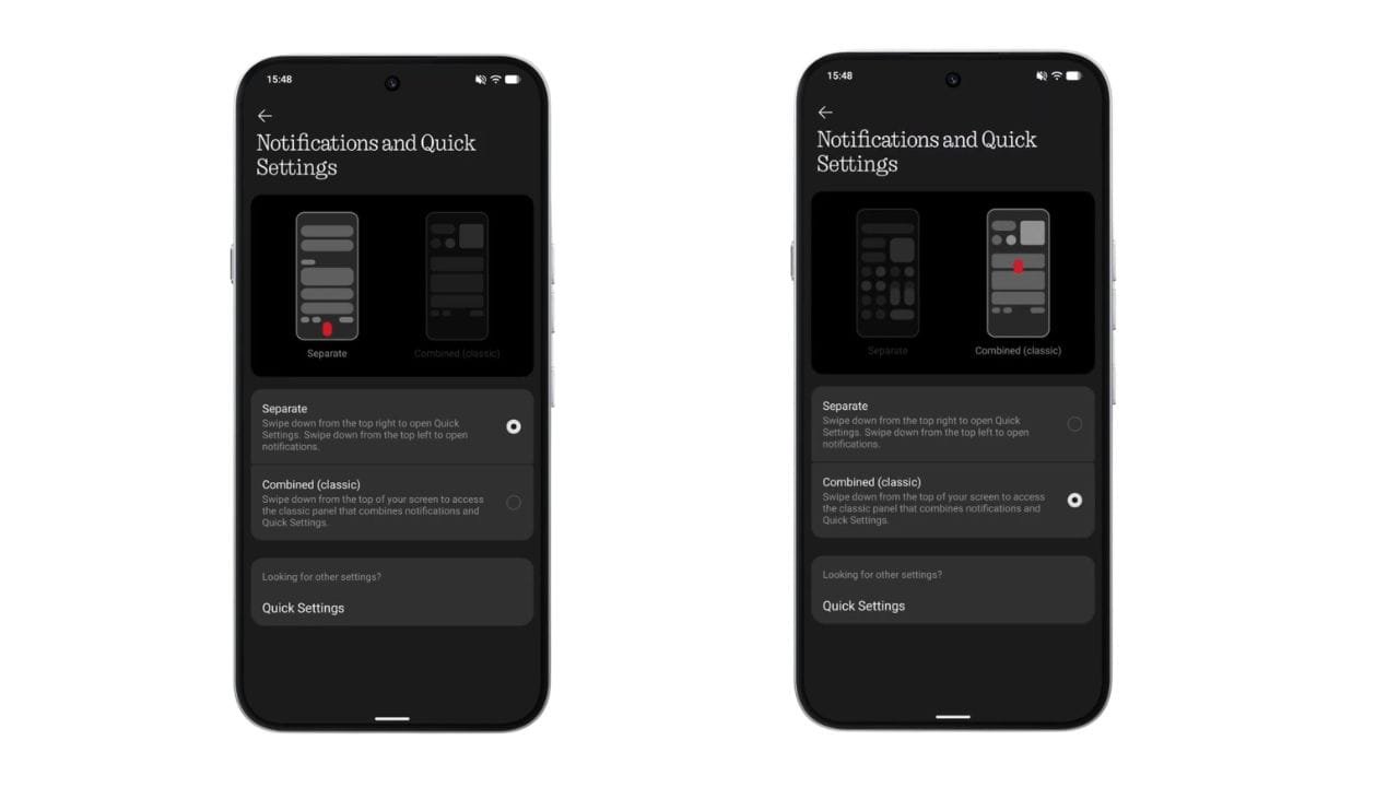 Nothing OS 5.0 Seperate Notifications and Quick settings