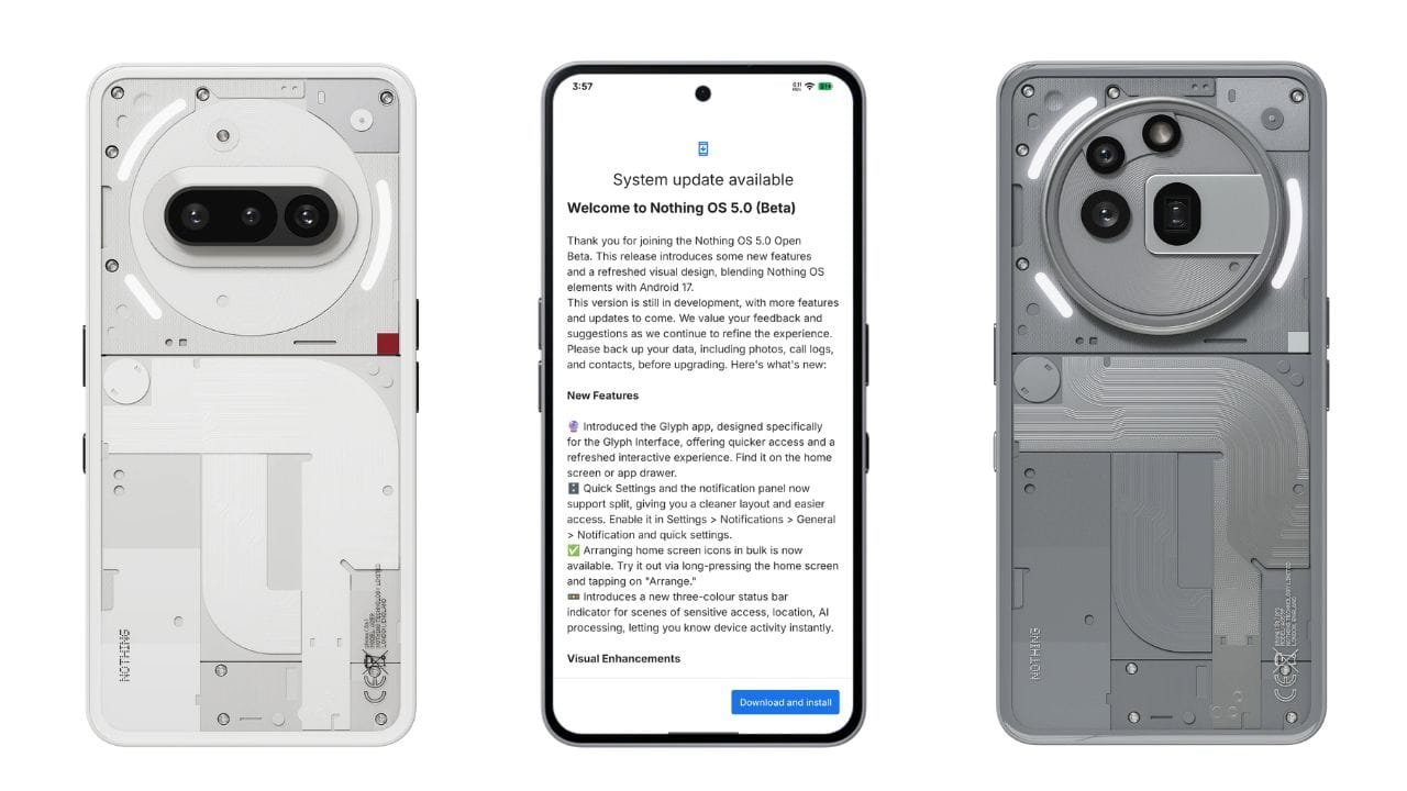 Nothing Phone 3a and 3a Pro Nothing OS 5.0 Open Beta